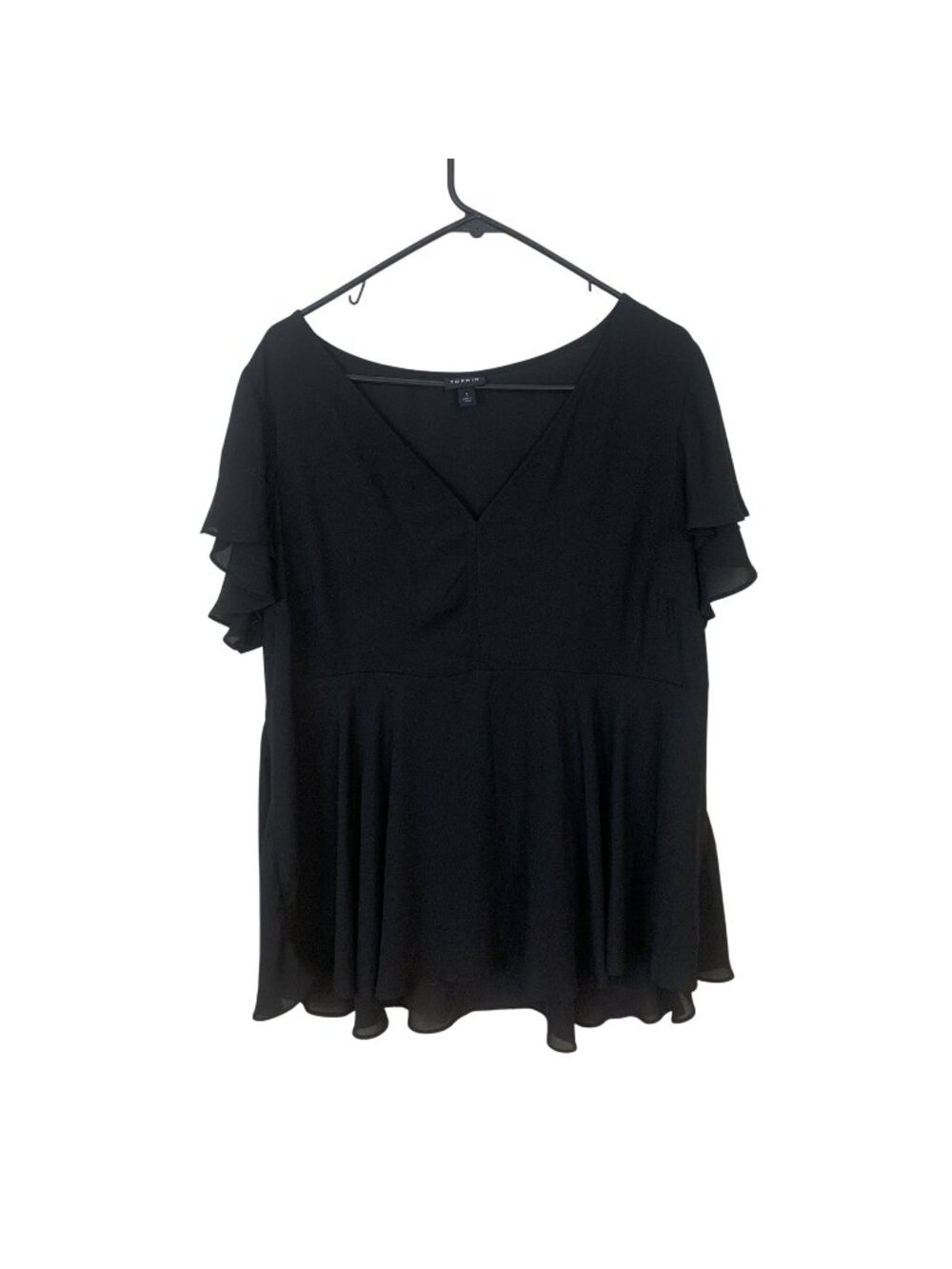 Torrid Womens Black Blouse Short Sleeve V Neck Size 1 Plus Lightweight Flowy Top